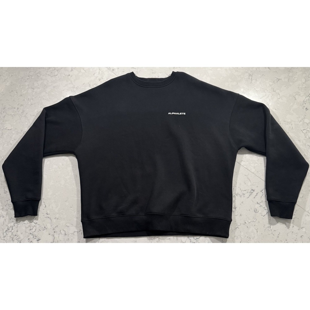 Alphalete Crewneck Sweatshirt Mens Large Black Oversized Fit Minimalist Pullover